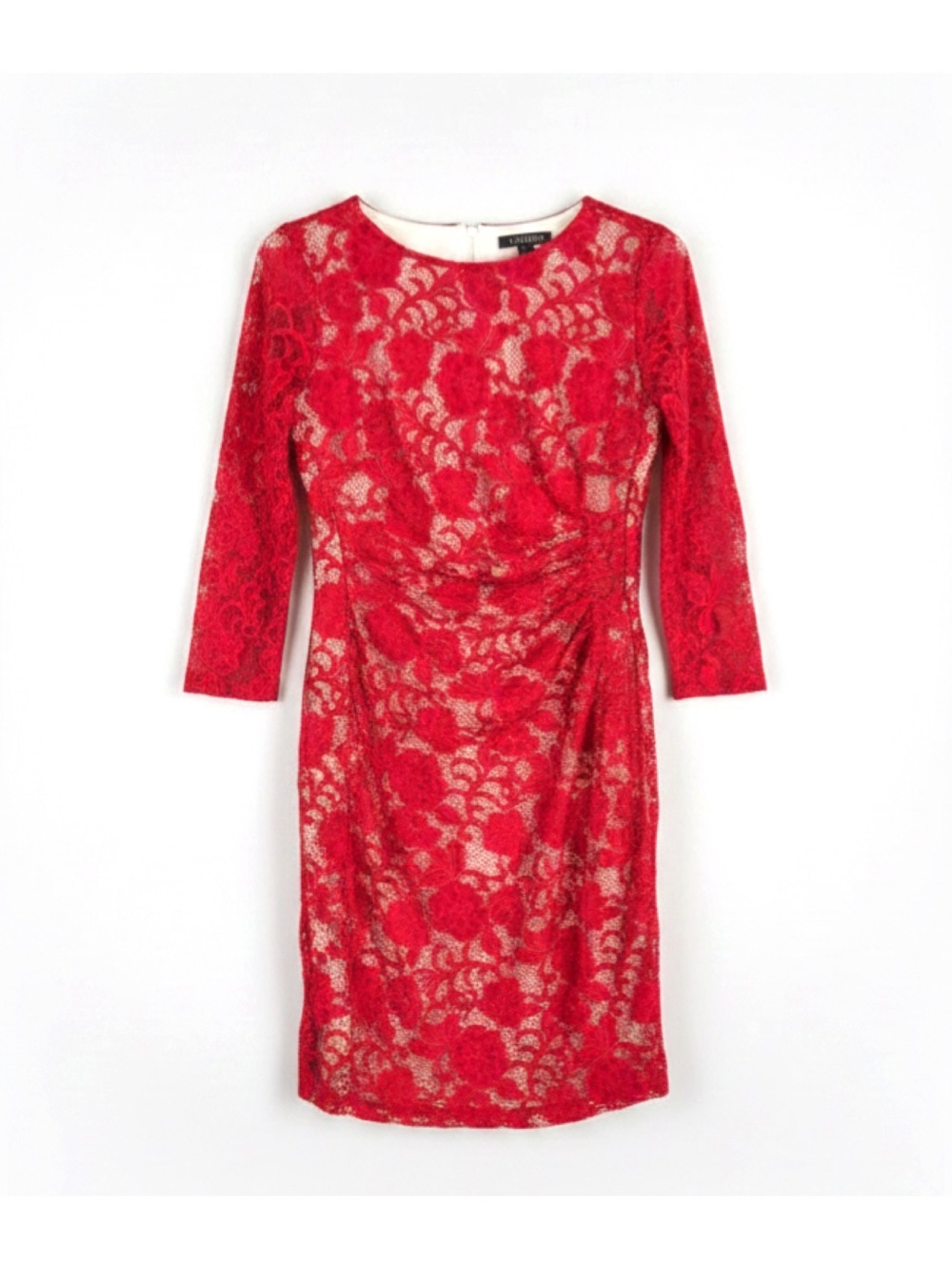 🌹🆕🌹Kasper Red Lace Midi Dress with Three-Quarter Sleeves-Size XS